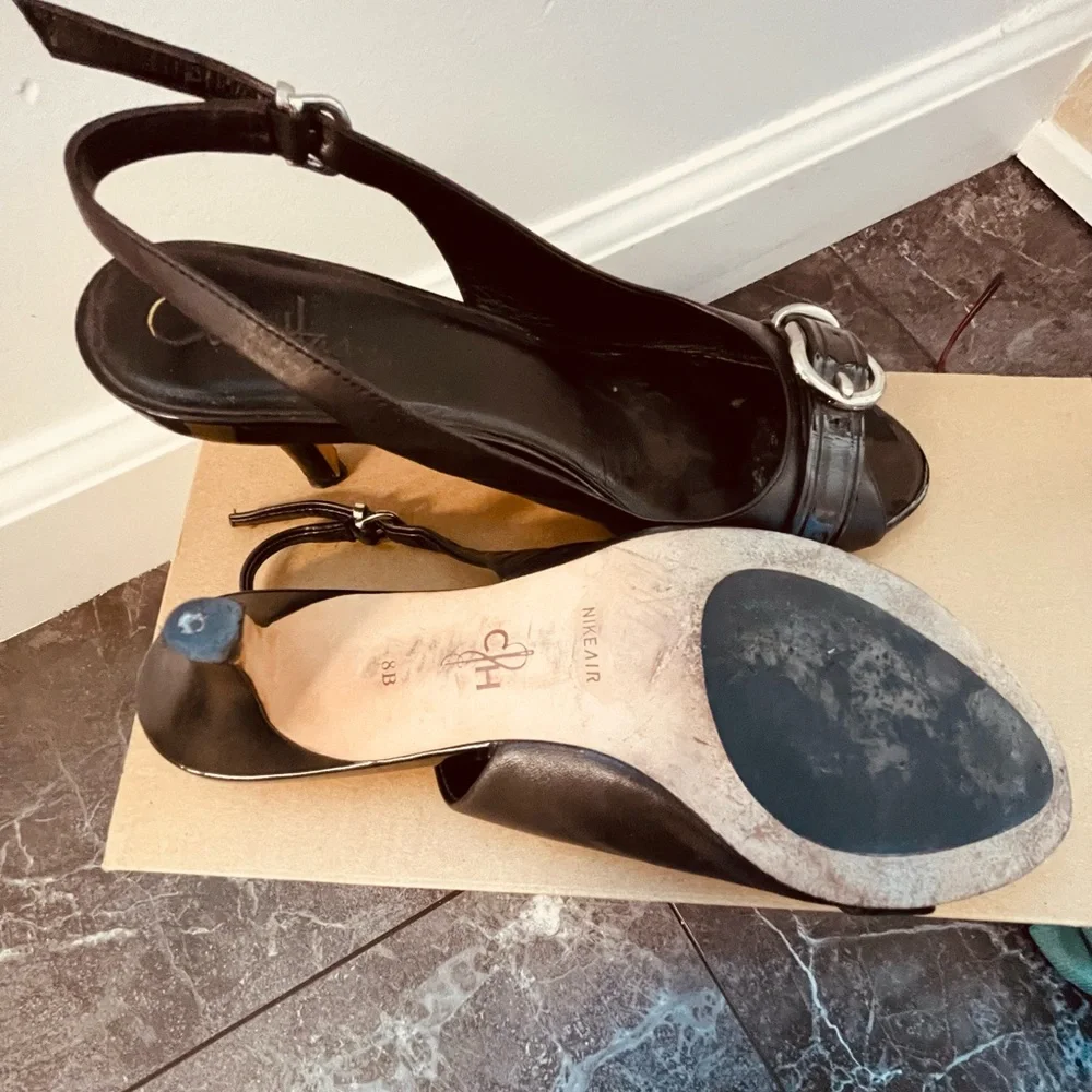 Cole Haan Black Slingback Heels with Buckle - Picture 4 of 4